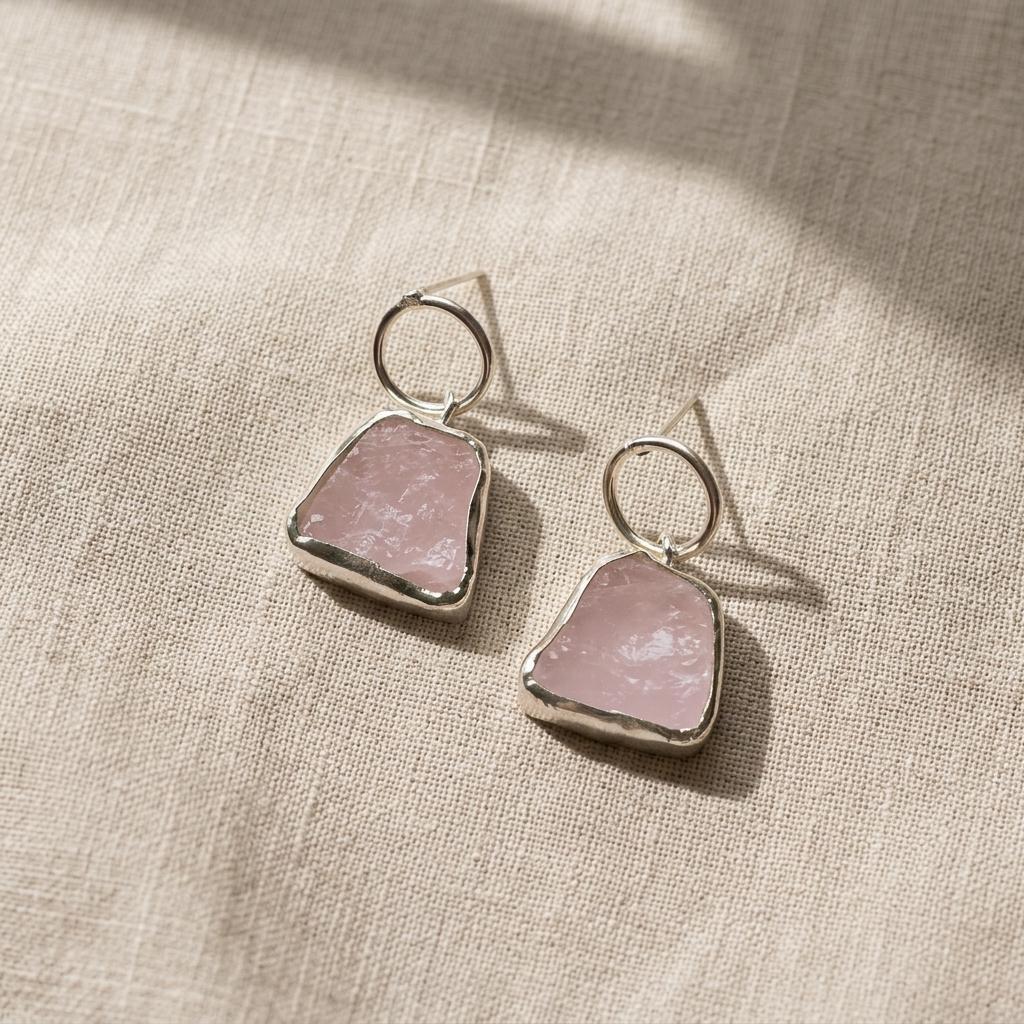 Silver Plated Gemstone Drop Earrings | Amethyst, Amazonite, Citrine & Rose Quartz | Natural Stone Jewellery Gift for Her