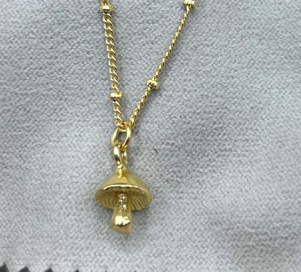 Silver Tiny Mushroom Charm Necklace | Stocking Filler | Minimalist 18K Gold Plated Necklace