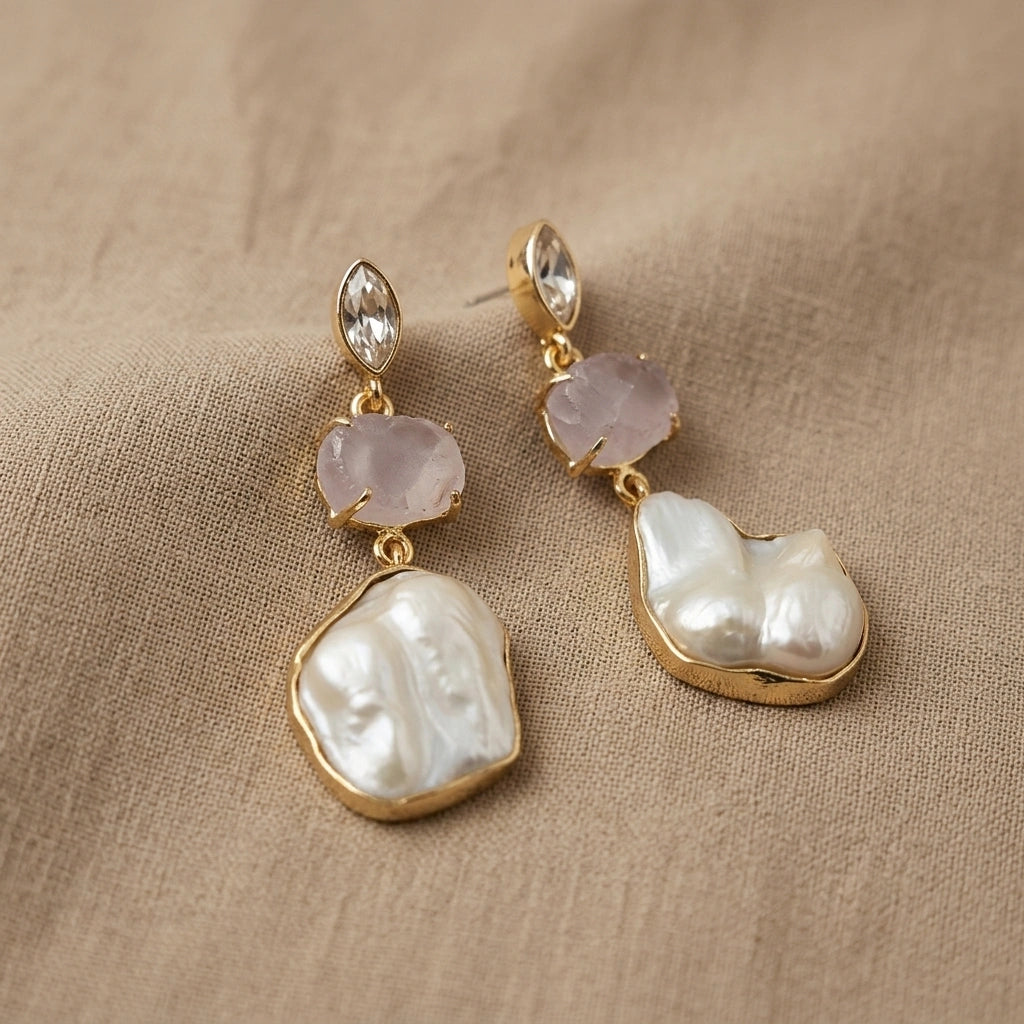 Pearl & Stone Drop Earrings — MOP × Gemstone