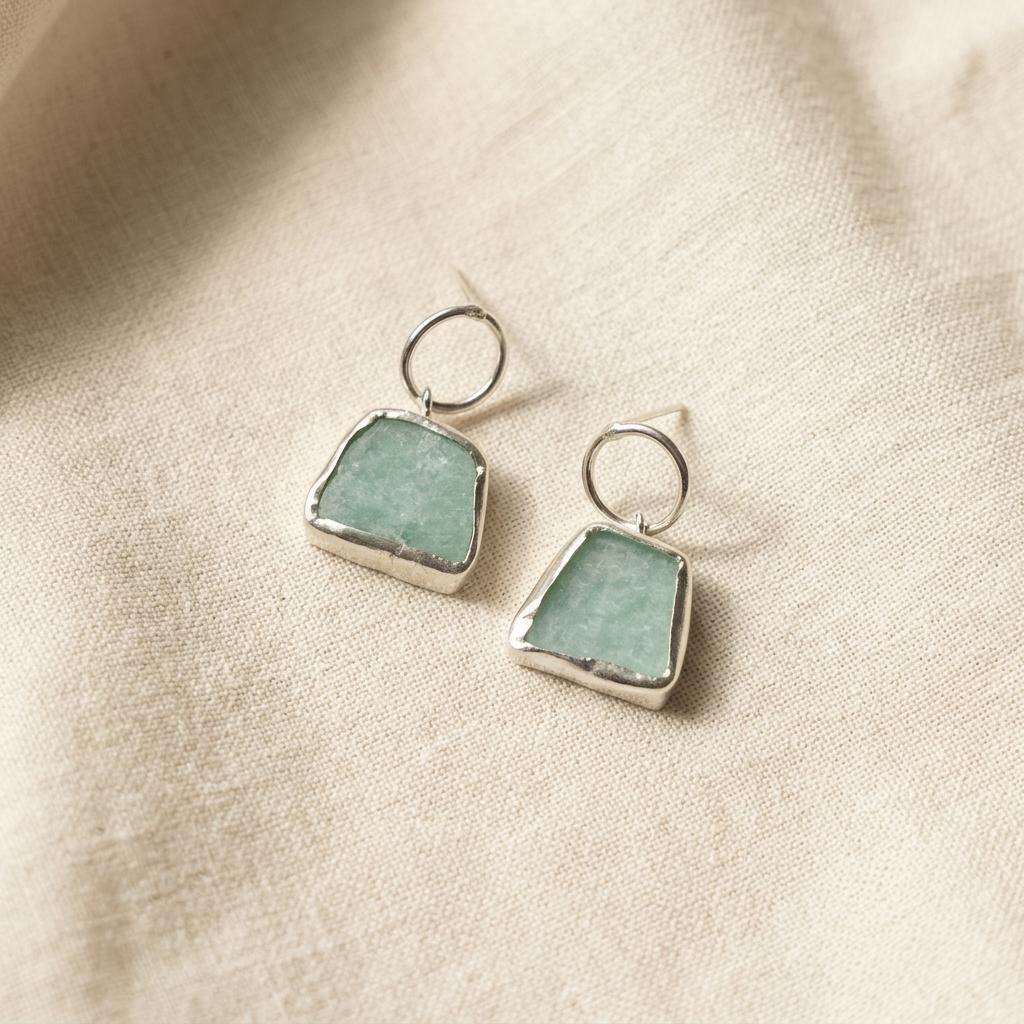 Silver Plated Gemstone Drop Earrings | Amethyst, Amazonite, Citrine & Rose Quartz | Natural Stone Jewellery Gift for Her