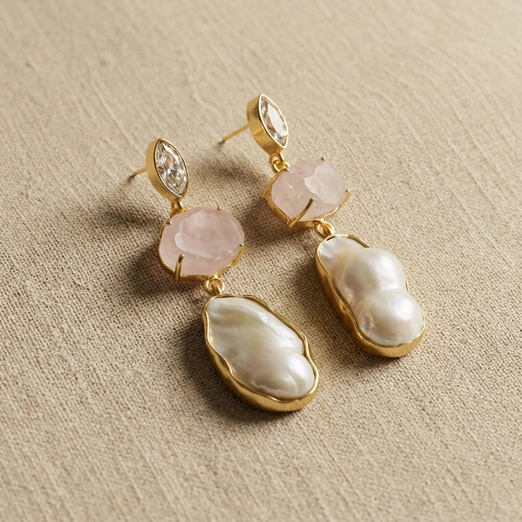 Pearl & Stone Drop Earrings — MOP × Gemstone