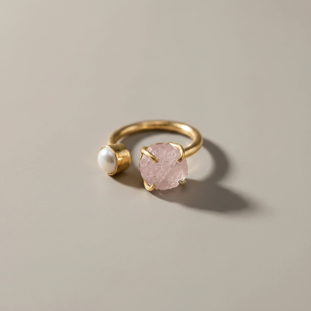 Gemstone & Pearl Adjustable Ring