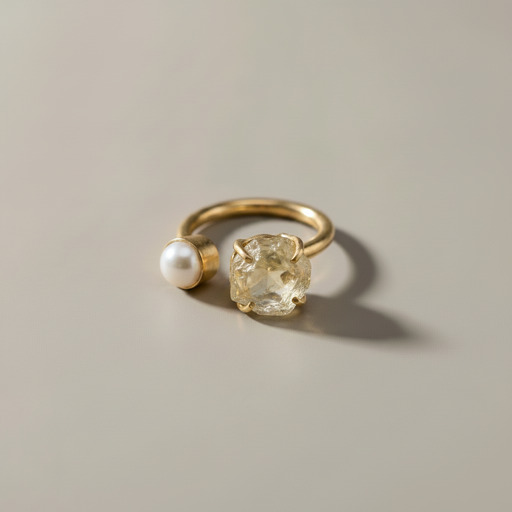 Gemstone & Pearl Adjustable Ring