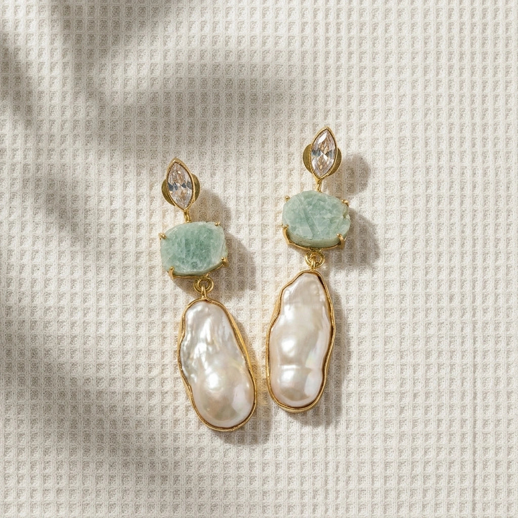 Pearl & Stone Drop Earrings — MOP × Gemstone