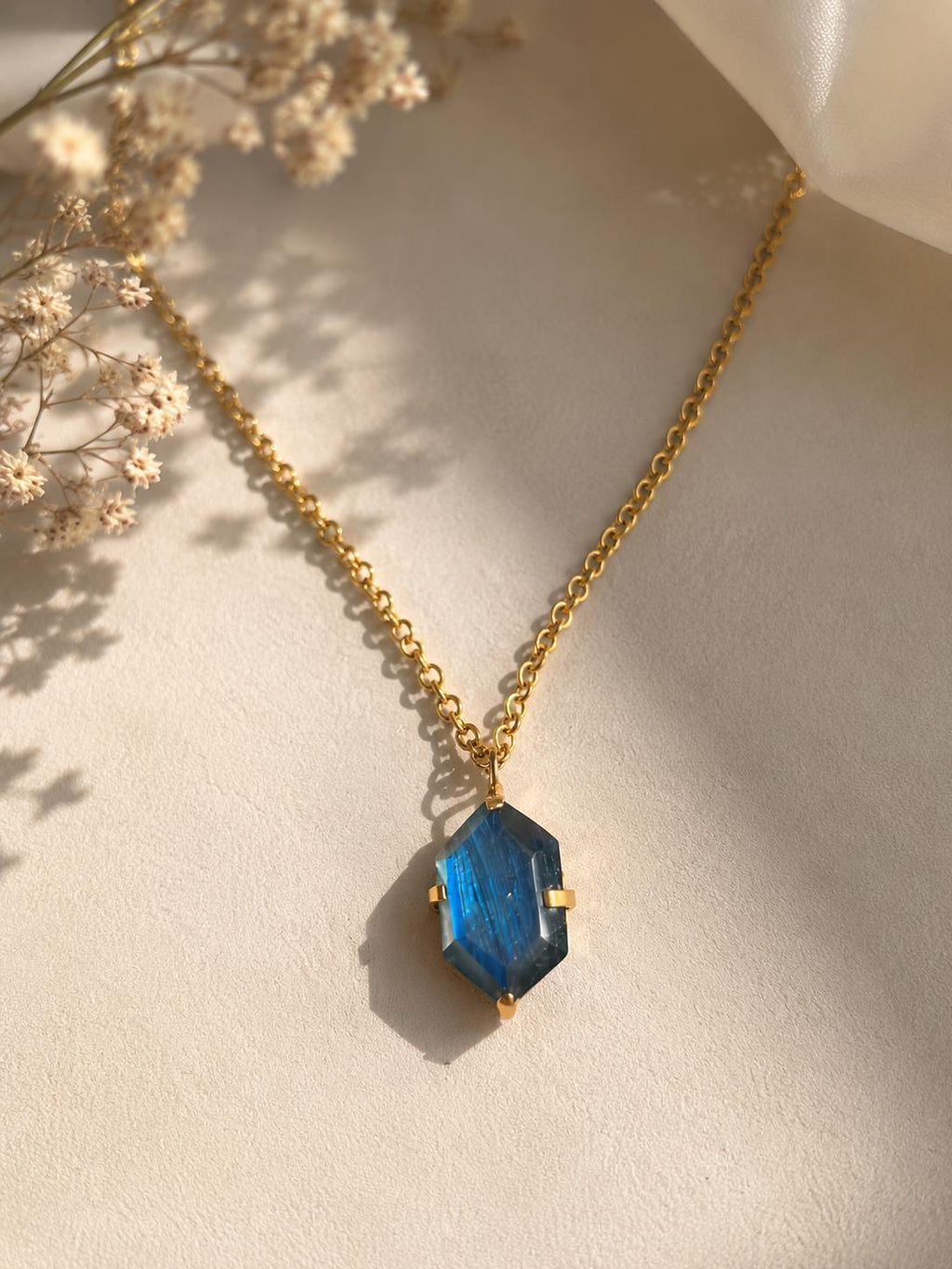 Natural Labradorite Crystal Stone Necklace | Minimalist Brass Gemstone Necklace for Women