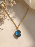 Natural Labradorite Crystal Stone Necklace | Minimalist Brass Gemstone Necklace for Women