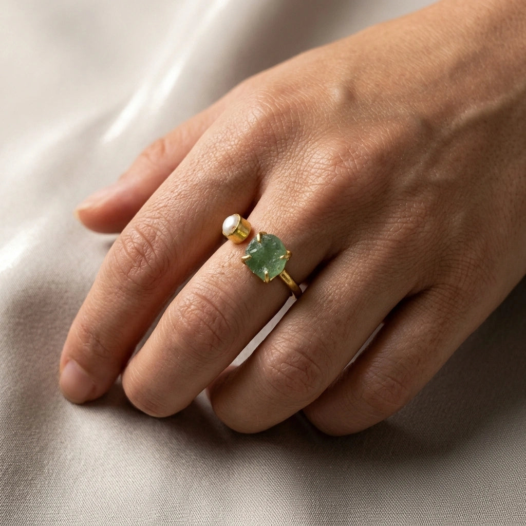 Gemstone & Pearl Adjustable Ring