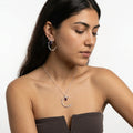 Moon Shaped Gemstone Necklace and Earrings Set