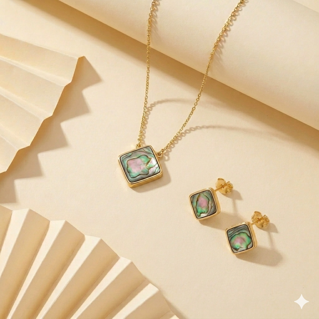 Abalone Square Necklace Set