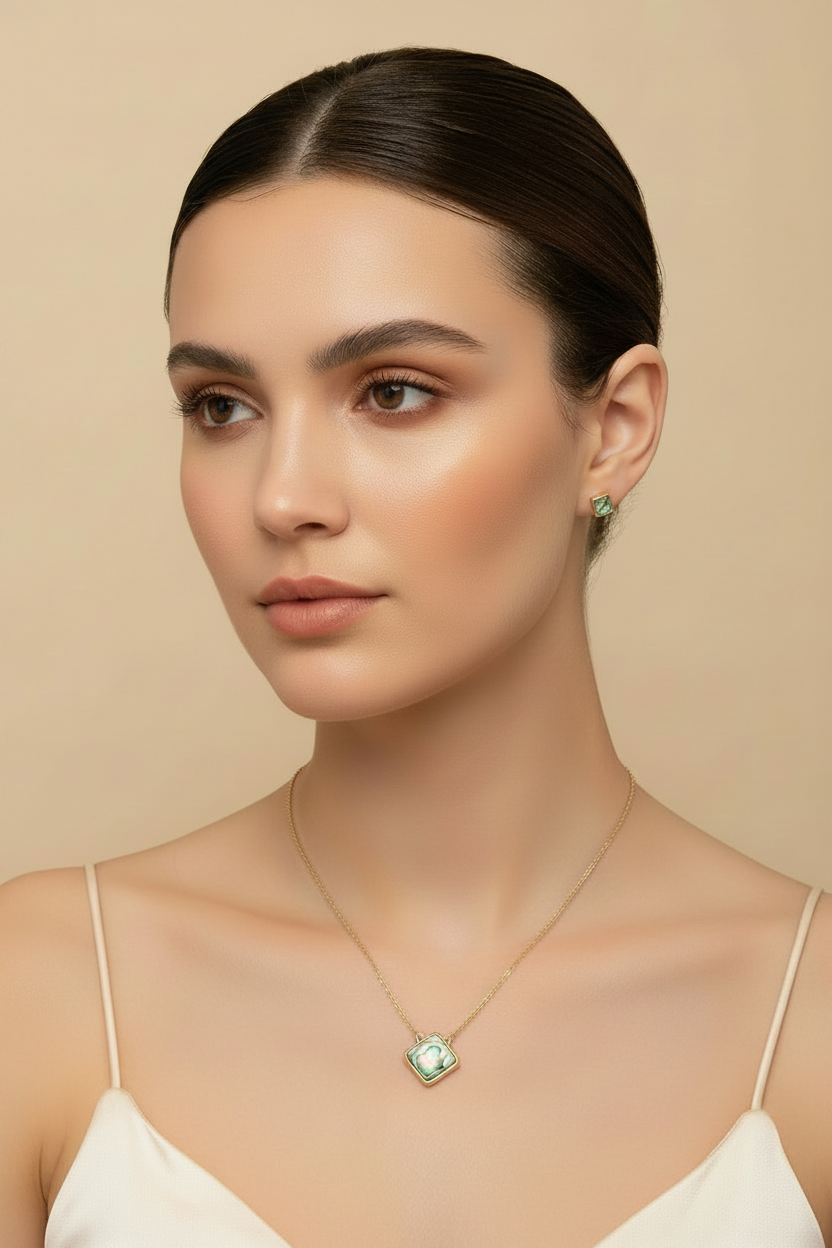 Ocean Light — Abalone Square Necklace & Earring Set