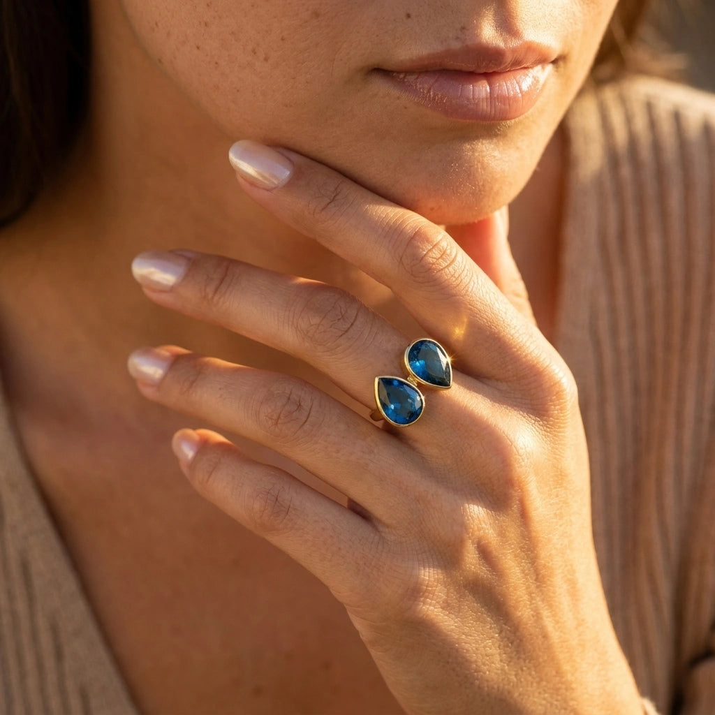 Adjustable Crystal Glass Ring – Gold & Silver Plated Ring for Women