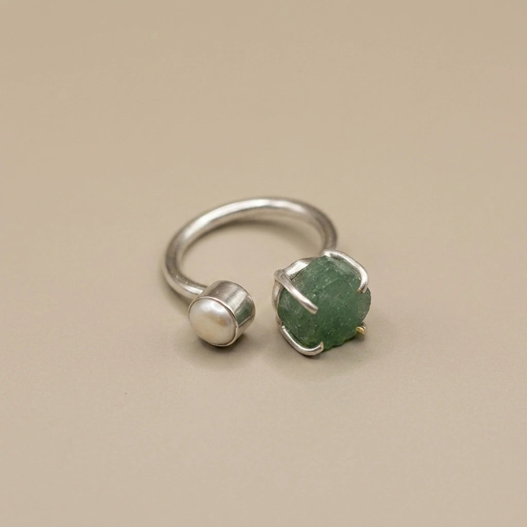Gemstone & Pearl Adjustable Ring