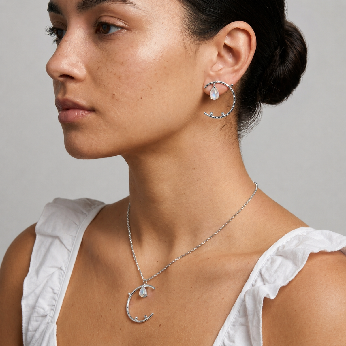 Moon Shaped Gemstone Necklace Set