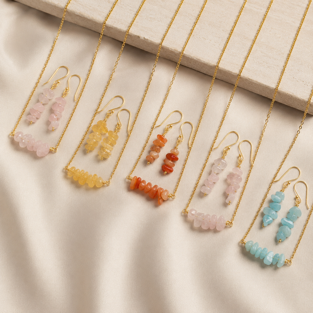 Natural Gemstone Necklace Set | Gold or Silver Plated
