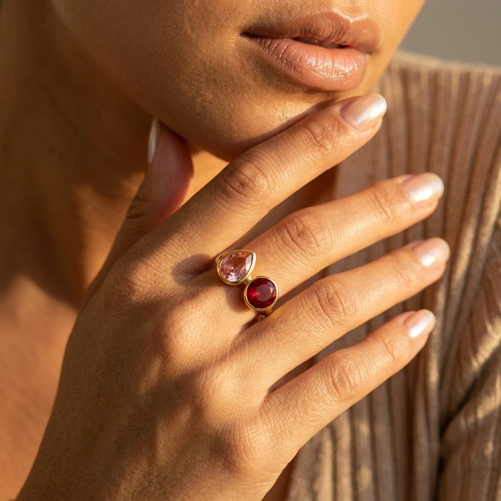 Adjustable Crystal Glass Ring – Gold & Silver Plated Ring for Women