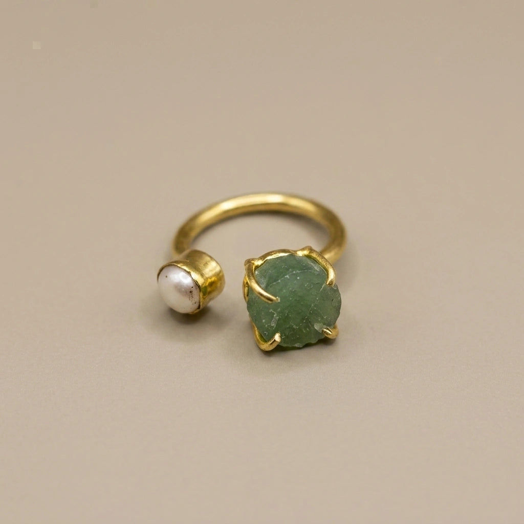 Gemstone & Pearl Adjustable Ring