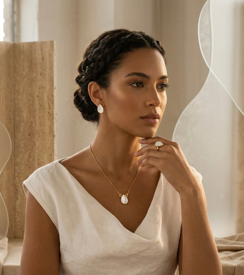 Mop Teardrop Necklace Set