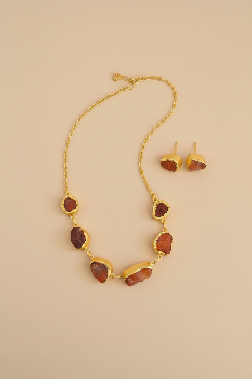 18K Gold-Plated Gemstone & Necklace Earring Set