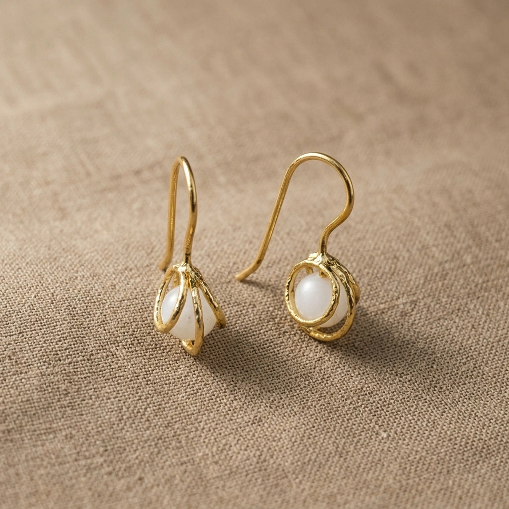 The Bead Drop — Gemstone Fish Hook Earrings
