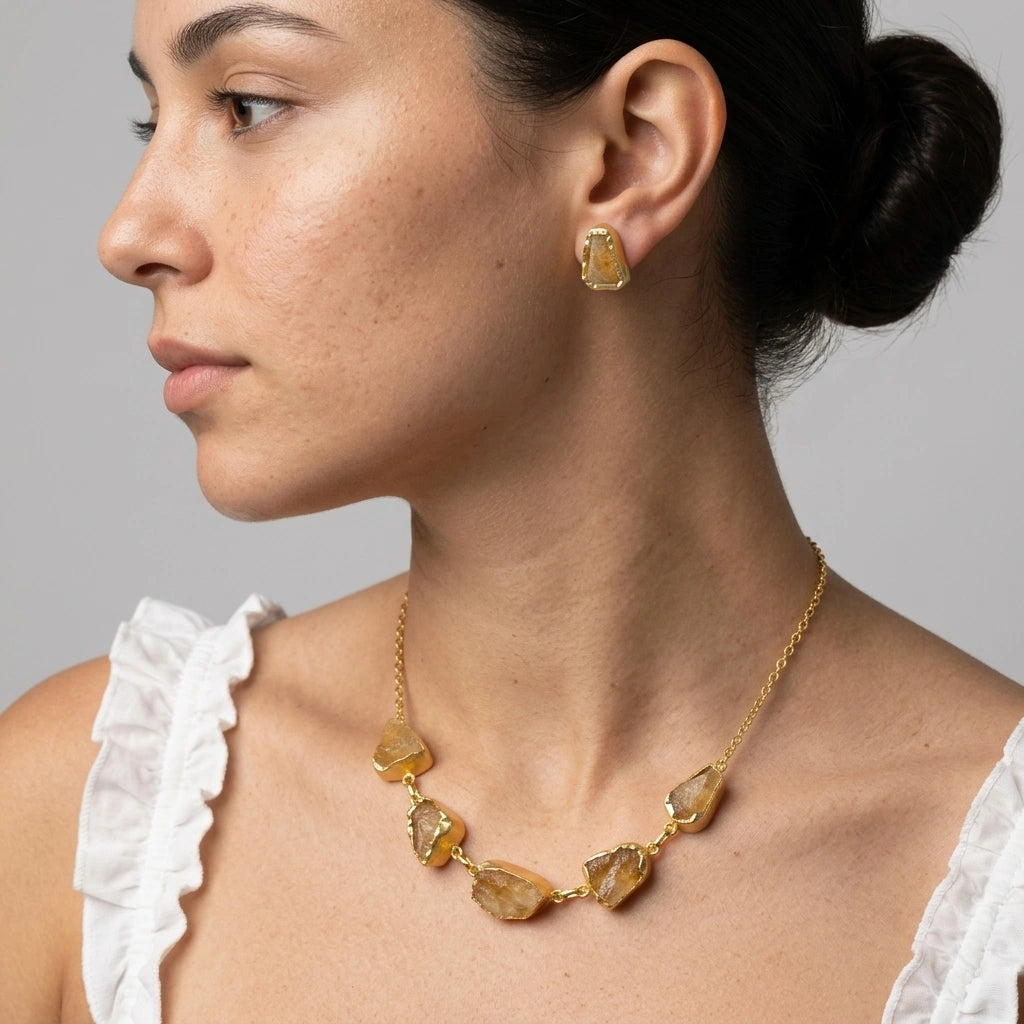 Gemstone necklace earring set