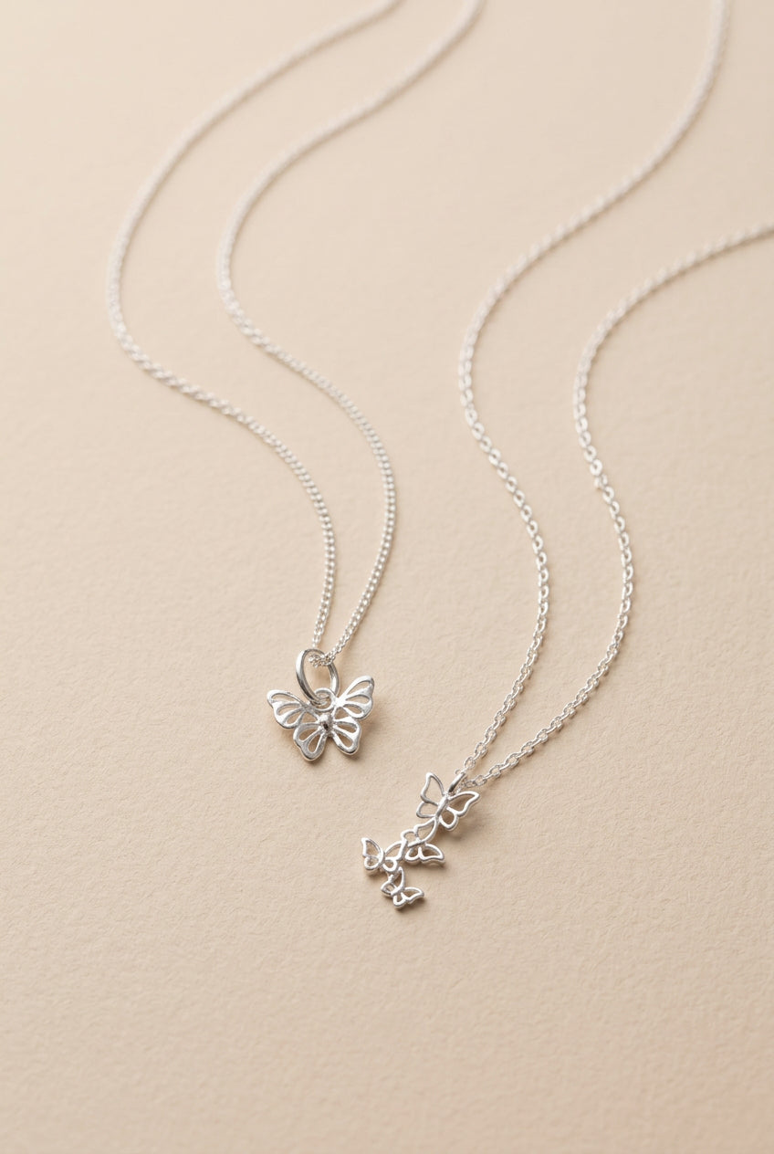 Sterling Silver Butterfly Pendant Necklace, Dainty Silver Butterfly Charm, Birthday Gift for Her