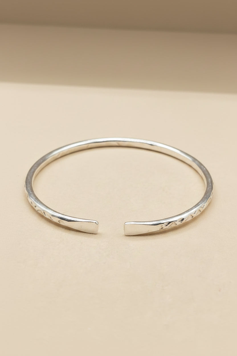 The Silver Stack Edit — Set of 5 Hammered Texture Bangles