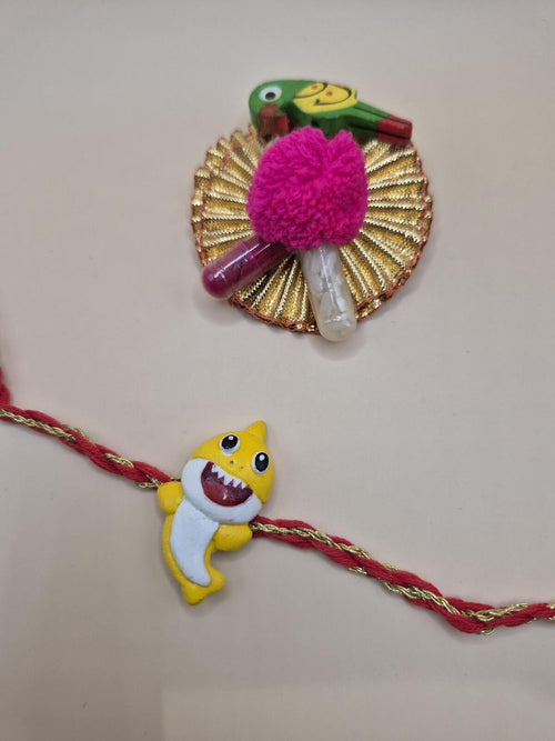 Cartoon Shark Kids Rakhi Bracelet, Handpainted Clay