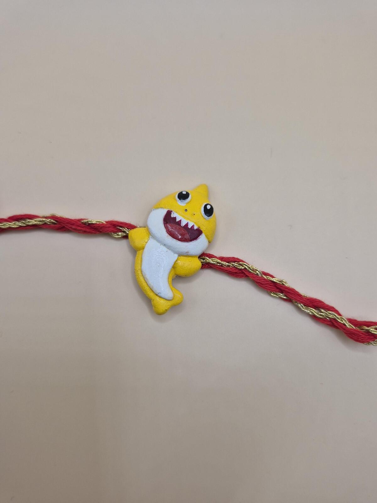 Cartoon Shark Kids Rakhi Bracelet, Handpainted Clay