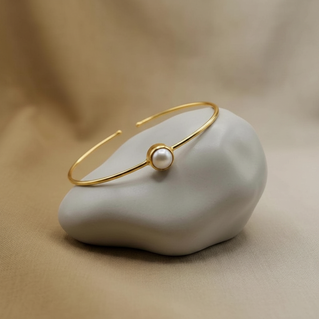 Freshwater Pearl Single Gemstone Bracelet  | Adjustable Bracelet | Silver| Gold