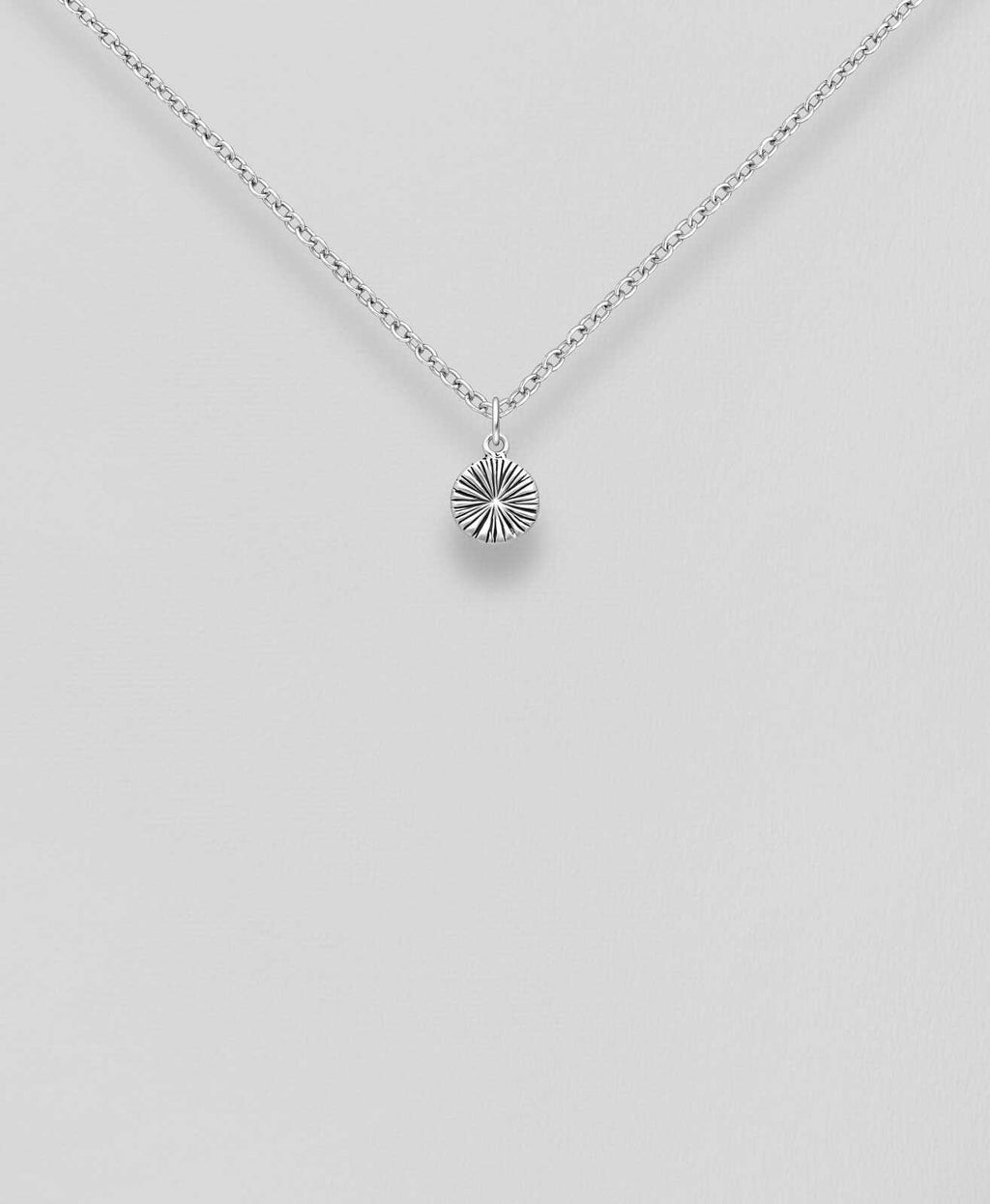 Dainty Oxidised Silver Pendant | Textured Round Pendant Necklace | 18 Inch Silver Chain | Sterling Silver Jewellery, Cute Gift for Her