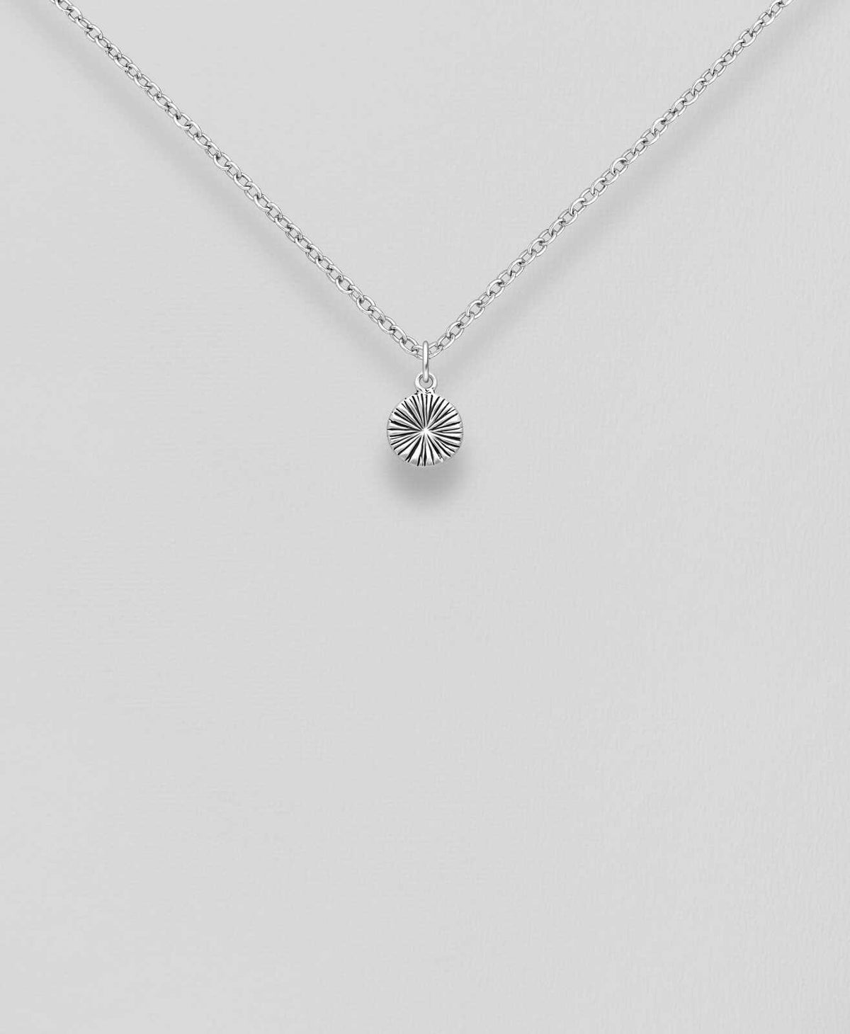 Dainty Oxidised Silver Pendant | Textured Round Pendant Necklace | 18 Inch Silver Chain | Sterling Silver Jewellery, Cute Gift for Her