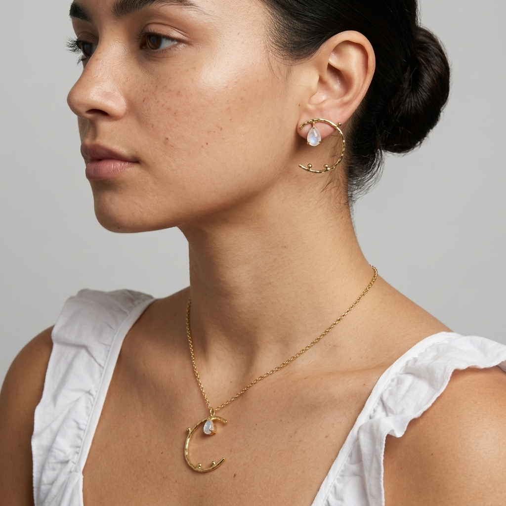 Moon Shaped Gemstone Necklace Set