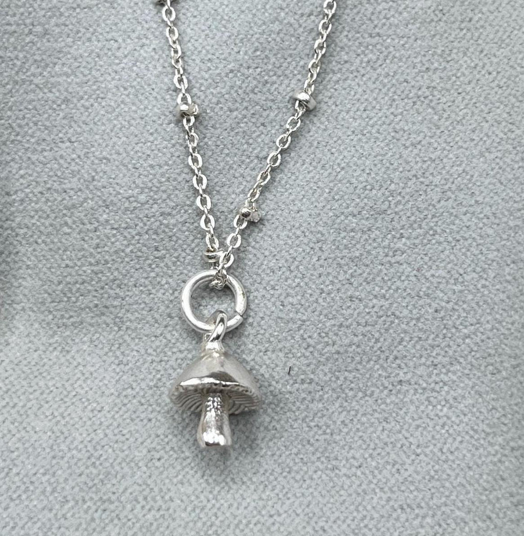 Silver Tiny Mushroom Charm Necklace | Stocking Filler | Minimalist 18K Gold Plated Necklace