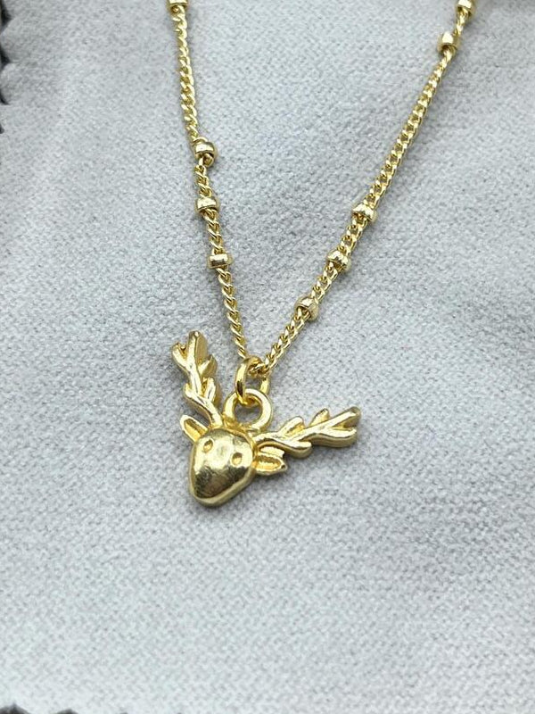 Christmas Gold Reindeer Necklace | 18K Plated, 925 Silver Plated Deer Charm | Festive Holiday Jewellery