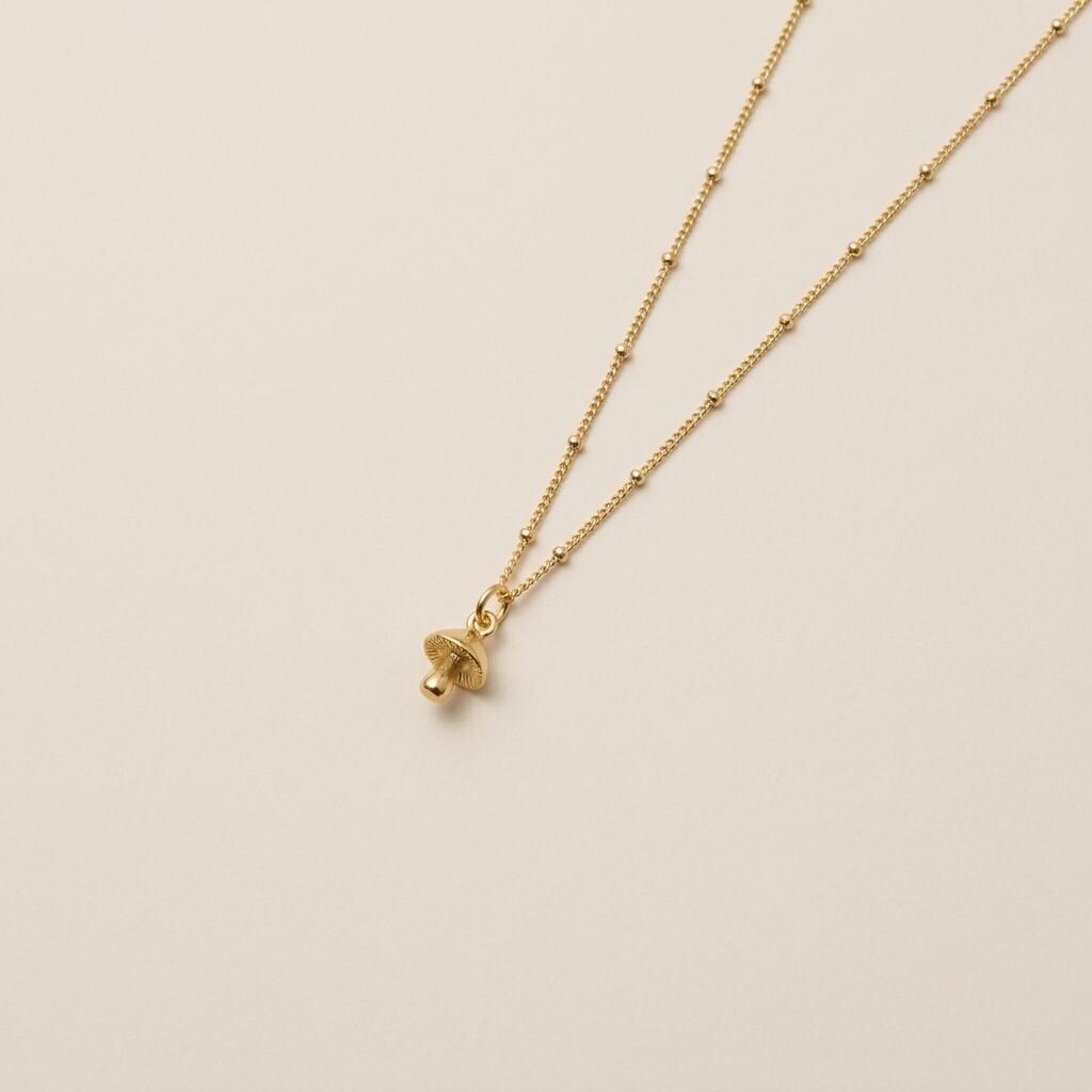 Silver Tiny Mushroom Charm Necklace | Stocking Filler | Minimalist 18K Gold Plated Necklace