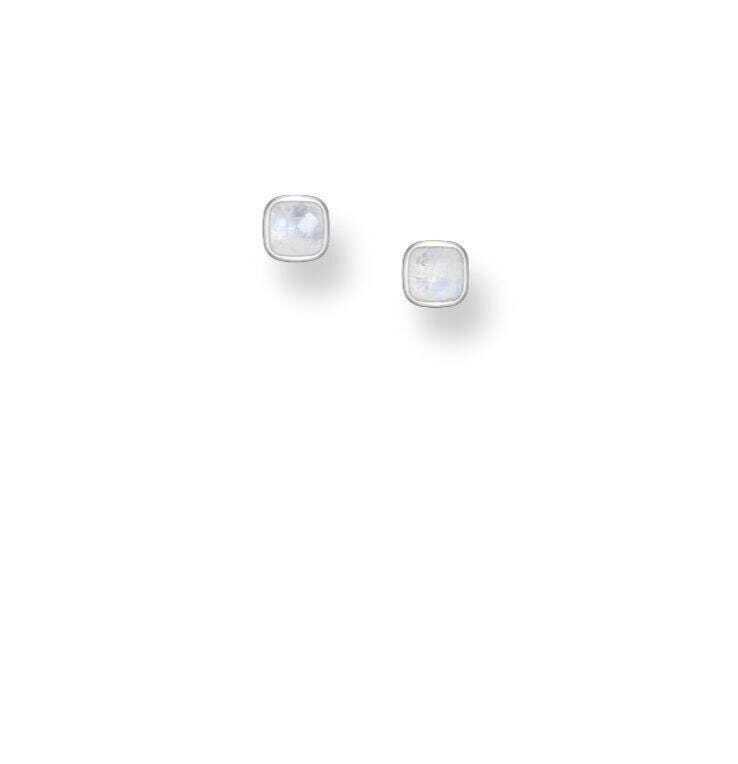 Sterling Silver Square Gemstone Stud Earrings, Crystal Studs, Boho Jewellery Gift For Women