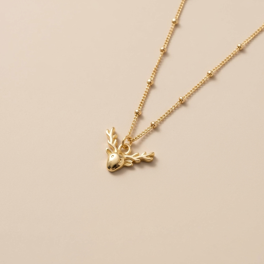 Christmas Gold Reindeer Necklace | 18K Plated, 925 Silver Plated Deer Charm | Festive Holiday Jewellery
