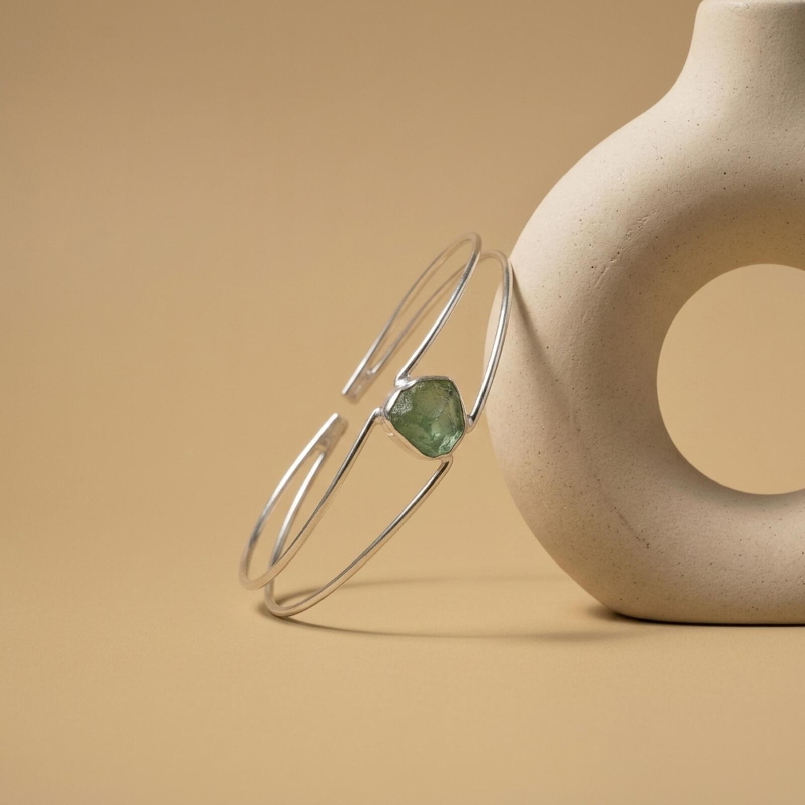 Gold Tone Open Cuff Bracelet with Raw Stone Accent