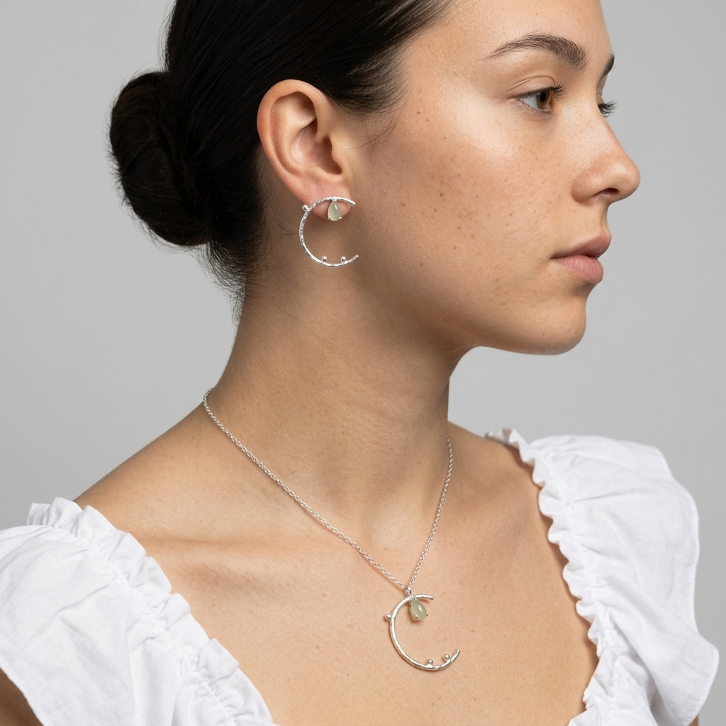 Moon Shaped Gemstone Necklace Set