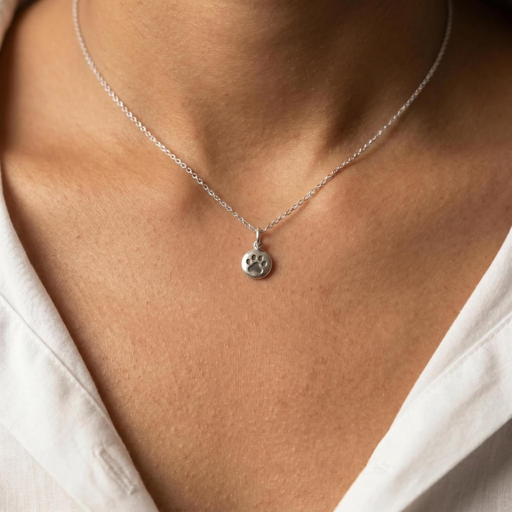 Sterling Silver Tiny Paw Print Pendant Necklace, Silver Dog Paw Charm, Cute Necklace For Her