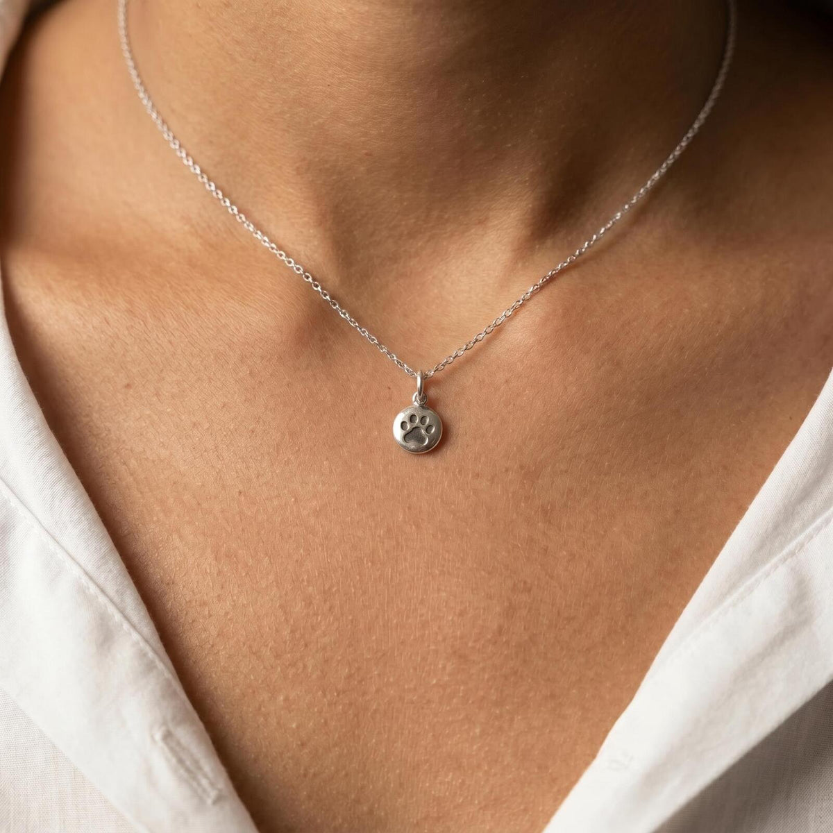 Sterling Silver Tiny Paw Print Pendant Necklace, Silver Dog Paw Charm, Cute Necklace For Her