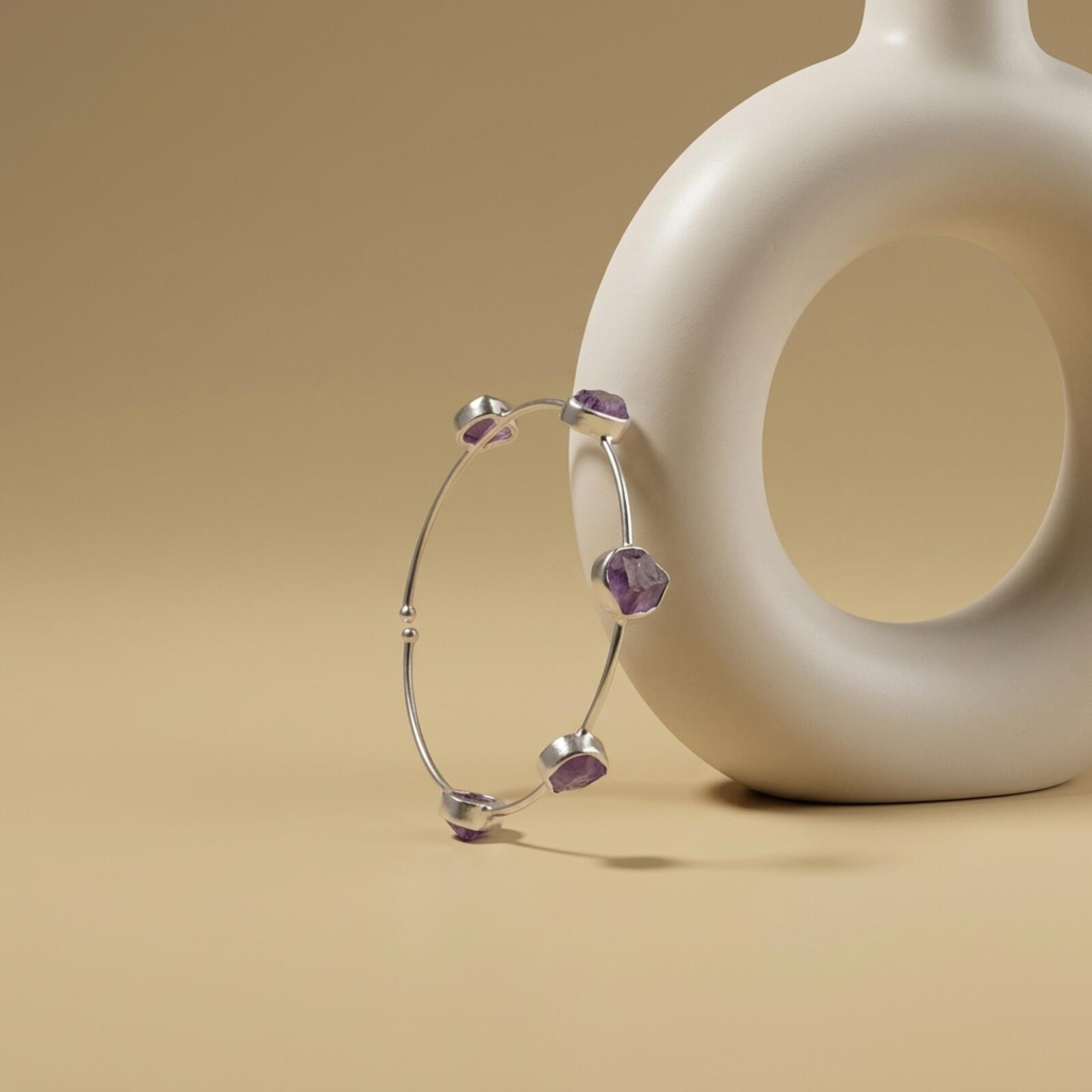 Gemstone 925 Silver-Plated Orbit Bangle Bracelet
