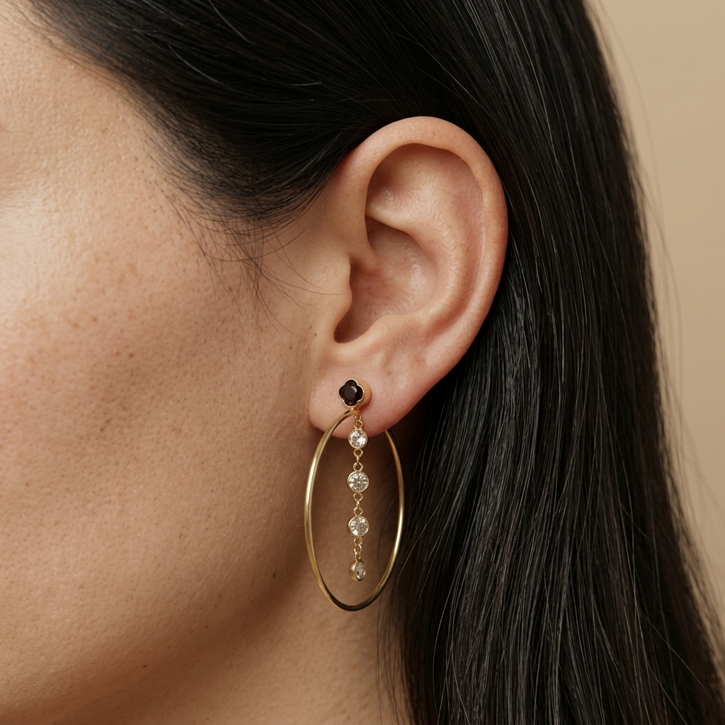 Gemstone & Zircon Hoop Earrings