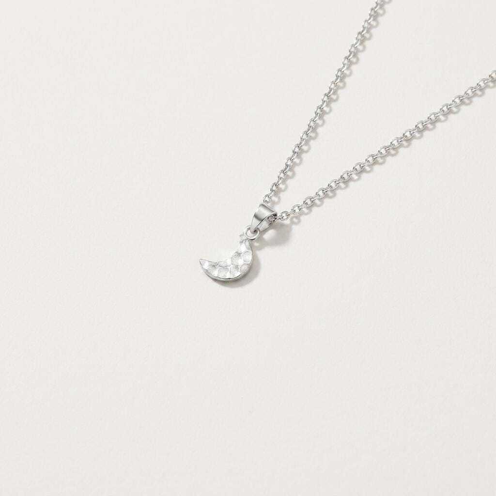 Hammered Sterling Silver Crescent Moon Necklace, Dainty Celestial Pendant, Boho Jewelry