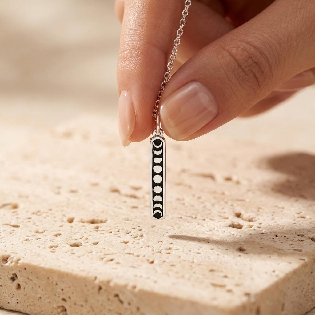 Sterling Silver Moon Phase Pendant, Dainty Moon Phase Necklace, Celestial Jewelry, Celestial Lunar Cycle Pendant, Eclipse Moon