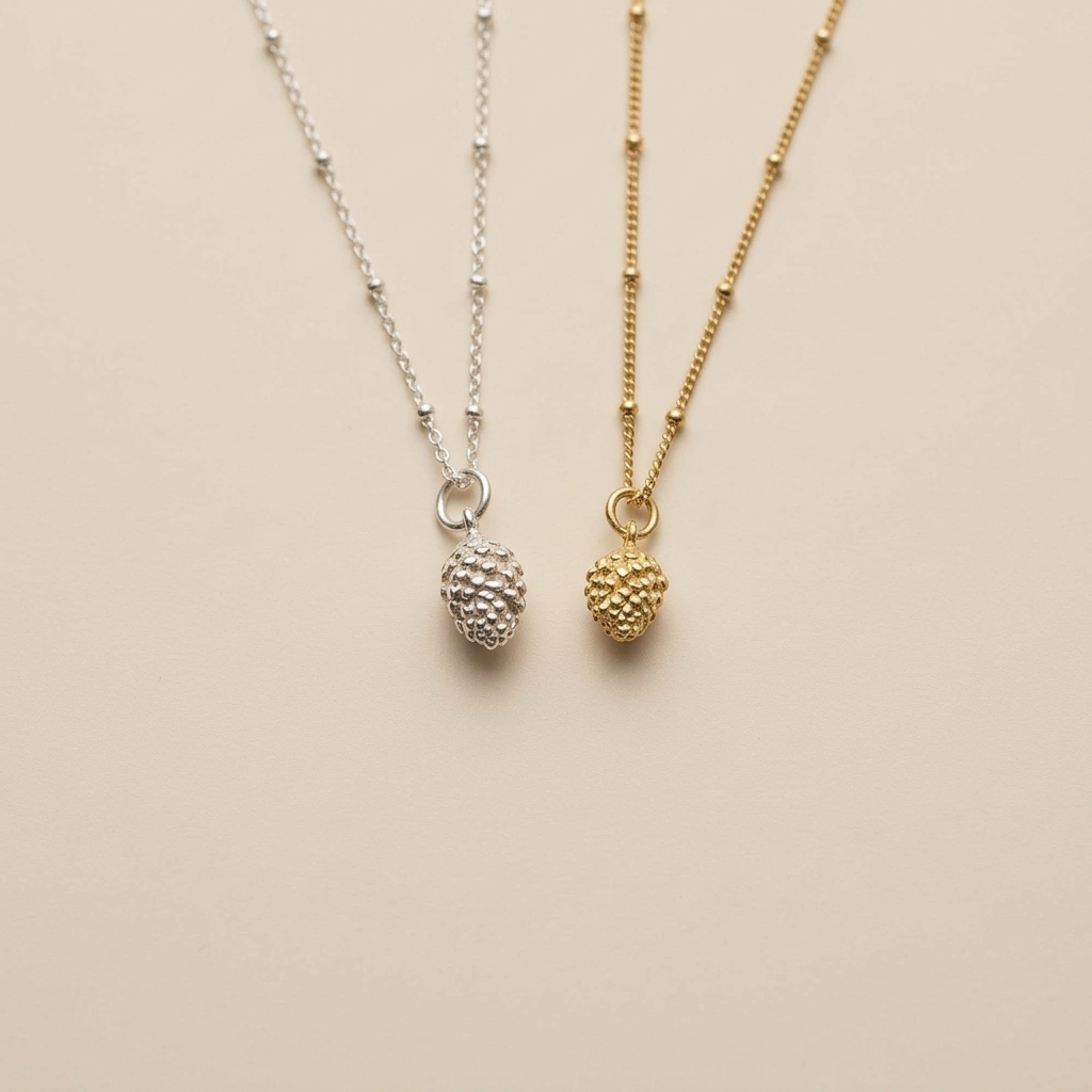 Pine Cones Pendant, Pinecone Charm Layered Necklace, 18K Gold plated , Silver