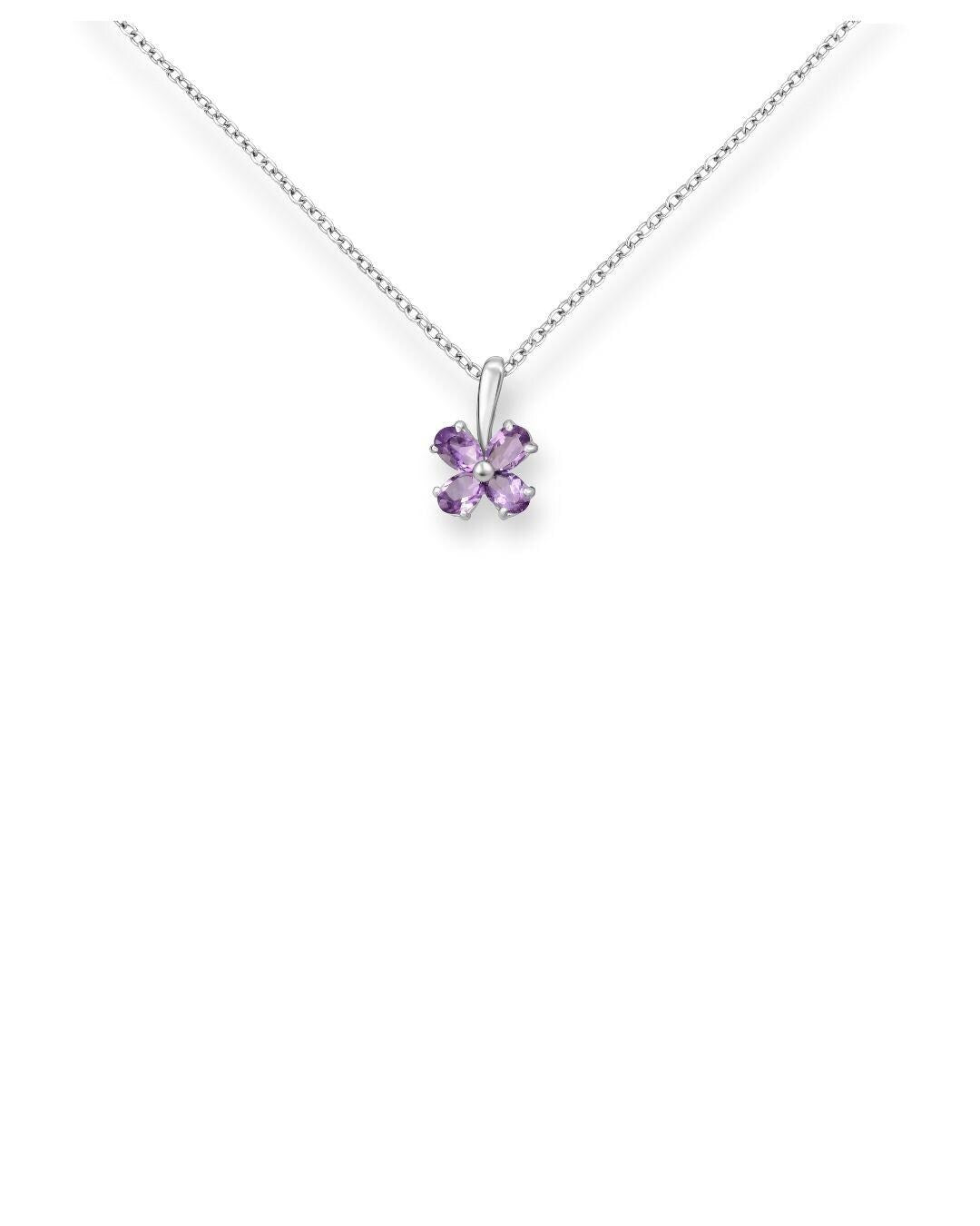 Sterling Silver Gemstone Flower Pendant, Birthstone Small Boho Floral Charm