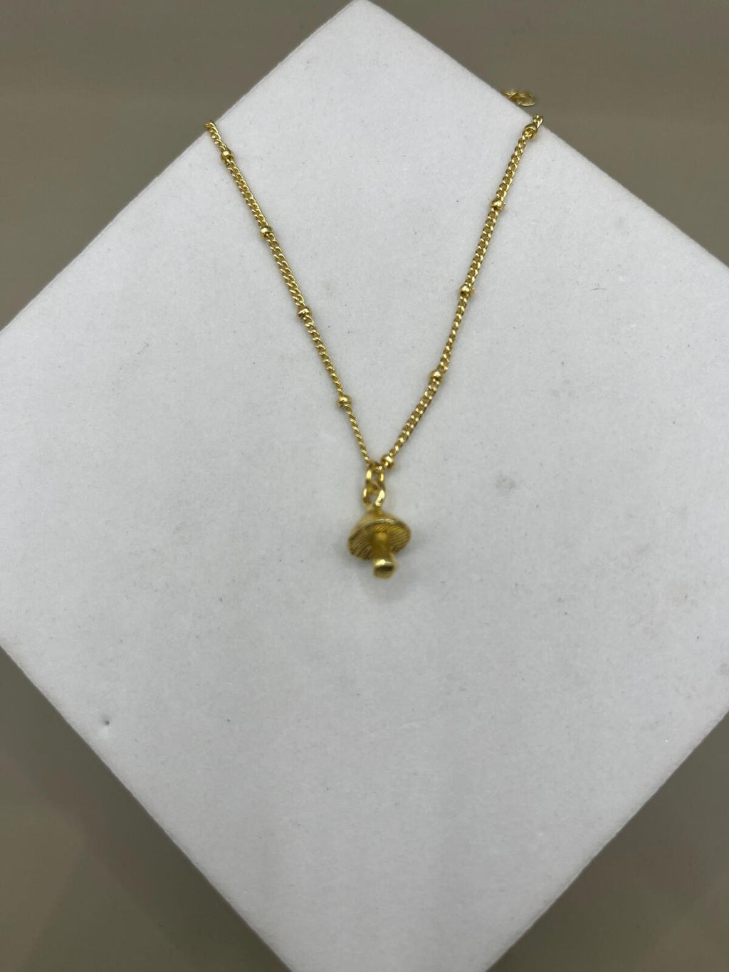 Silver Tiny Mushroom Charm Necklace | Stocking Filler | Minimalist 18K Gold Plated Necklace