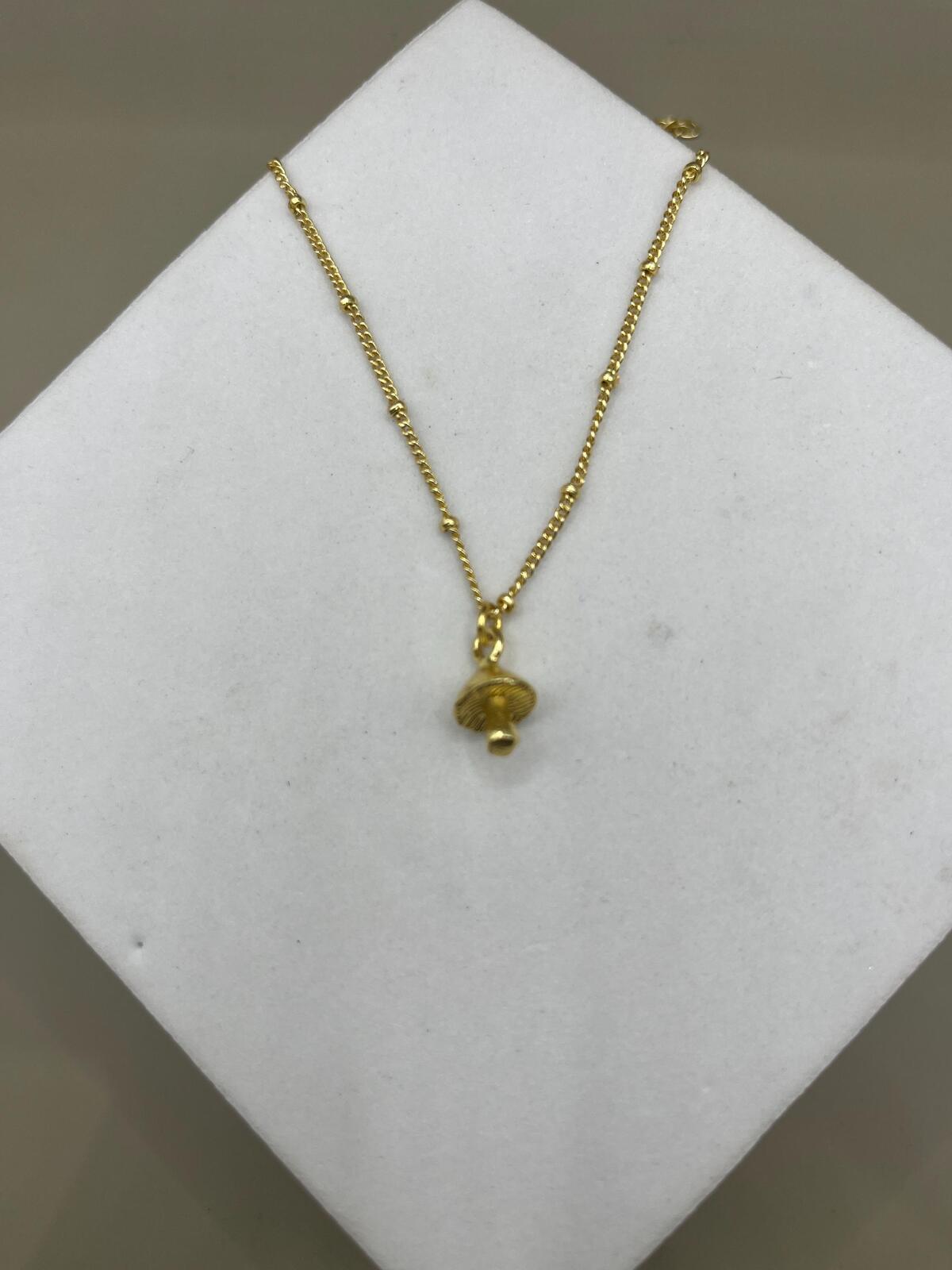 Silver Tiny Mushroom Charm Necklace | Stocking Filler | Minimalist 18K Gold Plated Necklace