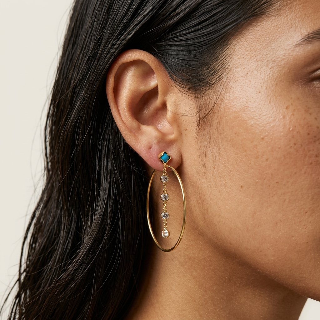 Gemstone & Zircon Hoop Earrings